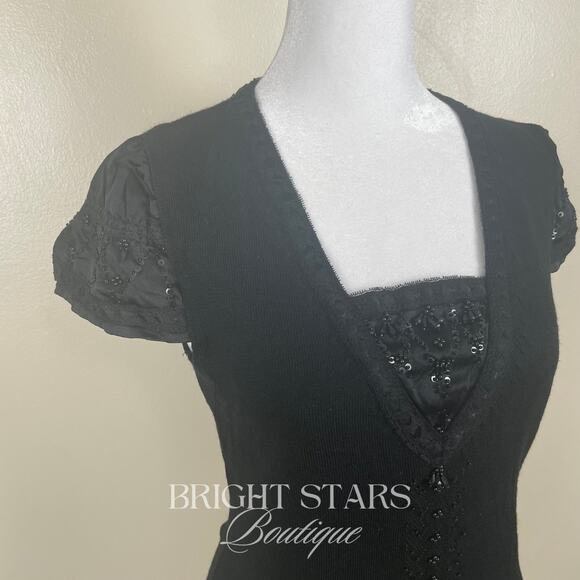 Extremely Rare Vintage Black Beaded Wool Silk Top ALT ASO Lorelai Gilmore Girls - Picture 8 of 10